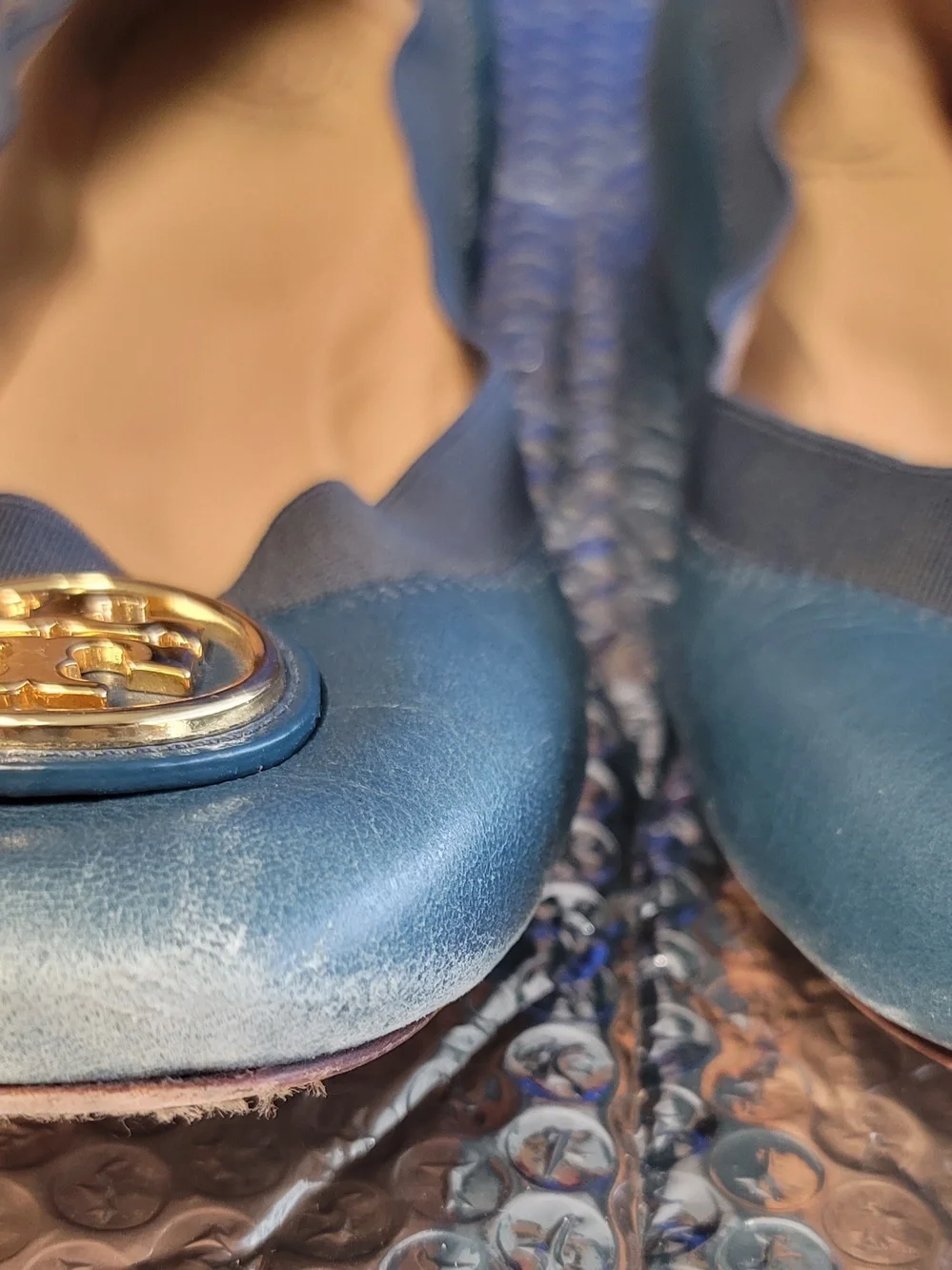 Tory Burch Blue Leather Reva Ballet Flats
